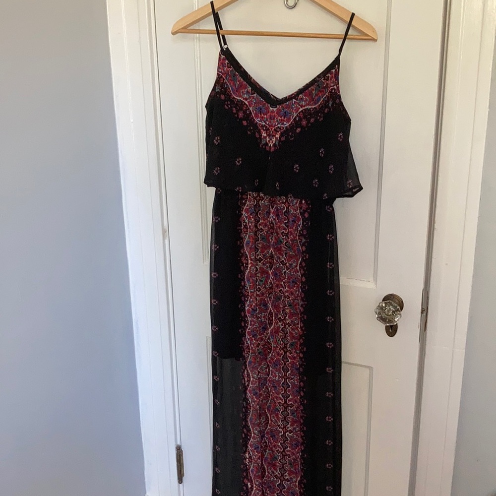 Express Floral Ruffle top Maxi dress in brown